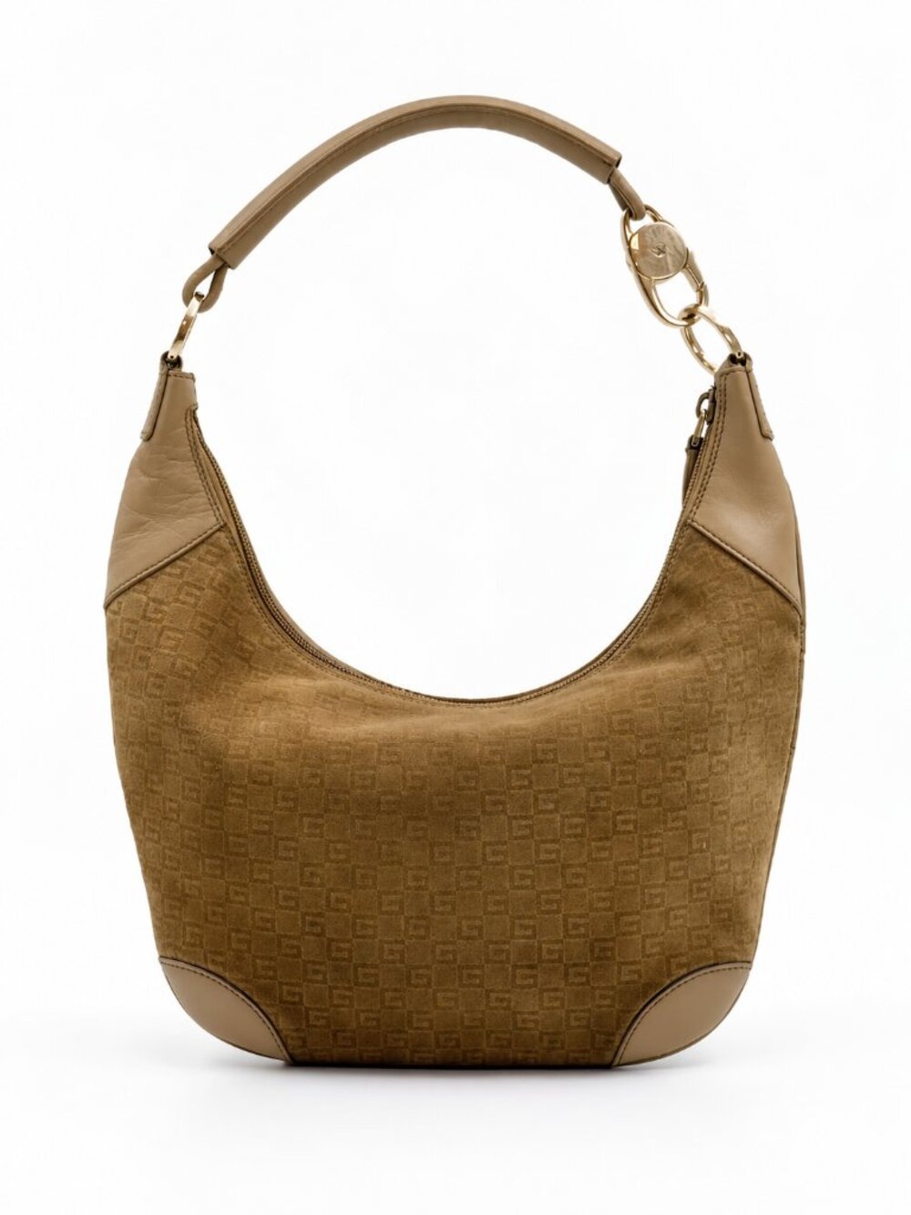 Gucci Vintage GG Hobo Shoulder Bag Brown Beige Canvas Leather